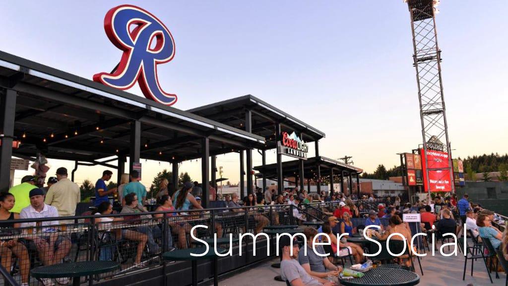 Cheney Stadium party deck at twilight